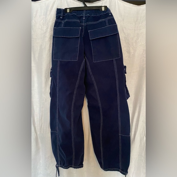 Navy Blue Cargo Canvas Pants - Picture 2 of 3